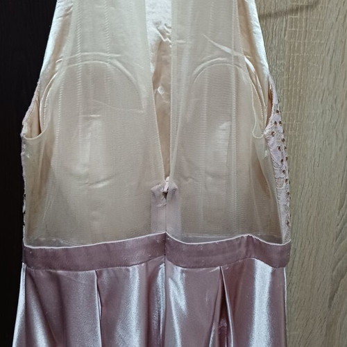 Pink satin evening dress with rhinestones, size L