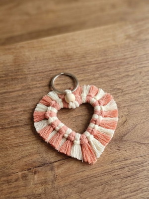 Macrame keychain handmade, like new, white and pink