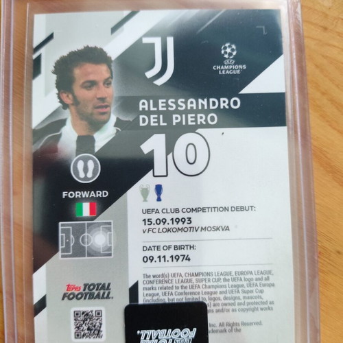 Topps Total Football Alessandro Del Piero Juventus Legends card like new, limited 99