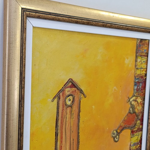 Modern art painting with surreal elements in beautiful frame 65x48 cm