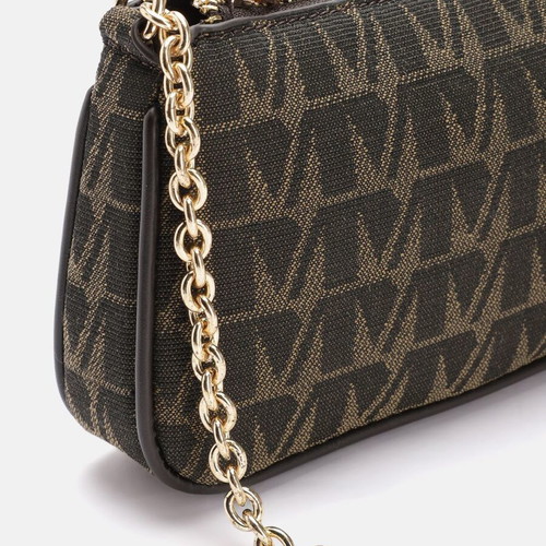 Mango Mini Shoulder Purse Like New, Jaquard Logo, Black and Brown
