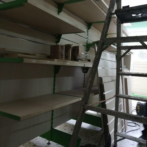 Wooden Gondolas like new, heavy type with shelves and slat display