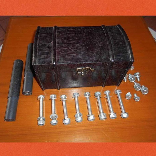 Box with various metal parts and 18 screws used