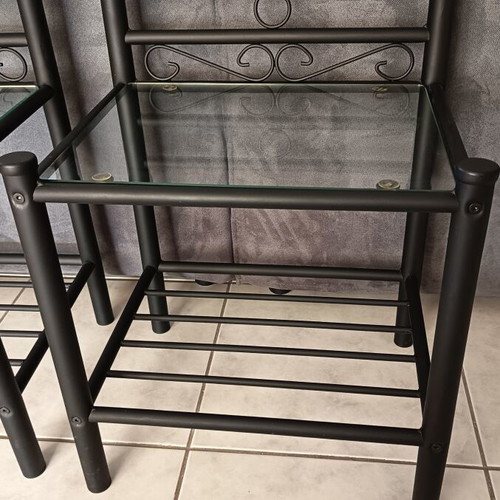 Nightstands set of 2 metal with glass surface like new