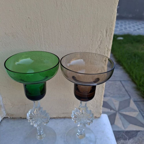 Γυάλινα κηροπήγια μεταχειρισμένα, χρωματιστά, σετ 2 τεμαχίων