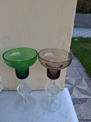 Γυάλινα κηροπήγια μεταχειρισμένα, χρωματιστά, σετ 2 τεμαχίων