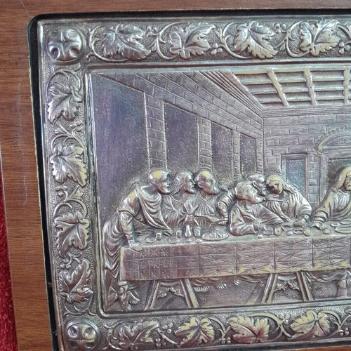 Last Supper silver icon used, 950 silver with wooden base