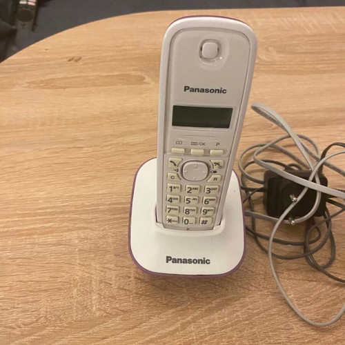Panasonic KX-TG1611GR cordless phone, white and purple