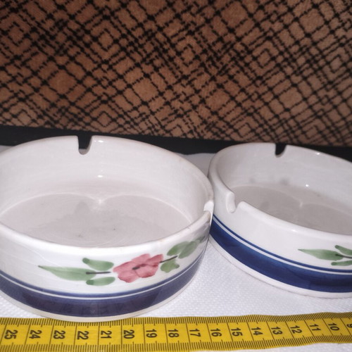 Vintage handmade ceramic ashtrays set of 2, traditional Greek decoration