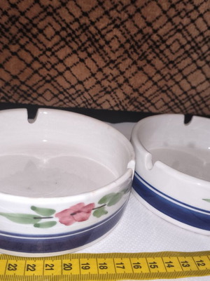 Vintage handmade ceramic ashtrays set of 2, traditional Greek decoration
