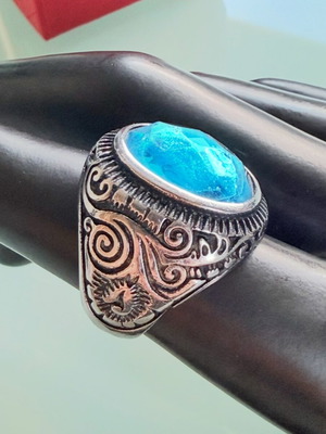 Ring made of stainless steel 316L with blue cubic zirconia used