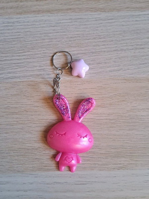 Handmade pink bunny keychain new from resin with star charm