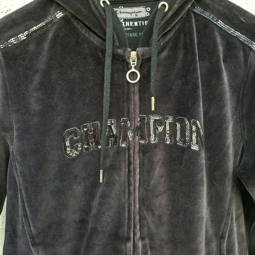 Champion jacket velour black size M/S like new, cotton