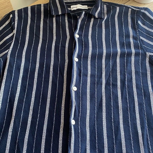 Zara men's blue striped short-sleeve shirt, medium