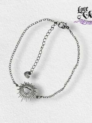 Love X Poison Handmade Stainless Steel Silver Chain Anklet with Sunburst Sacred Heart Charm
