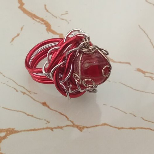 Wire Wrap ring in red shades handmade