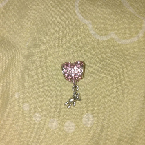 Fashion pendant new, heart with hanging bear, silver plated with zircons