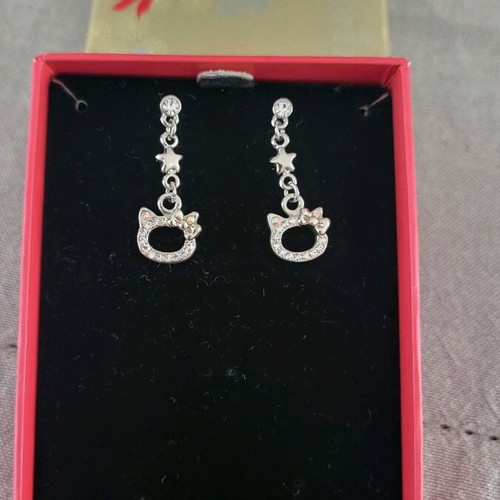 Hello Kitty earrings sterling silver new with rhinestones