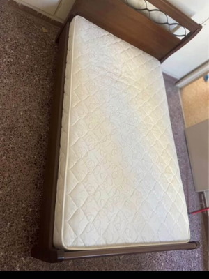 Wooden Semi-Double Bed with Mattress Like New, Walnut Color