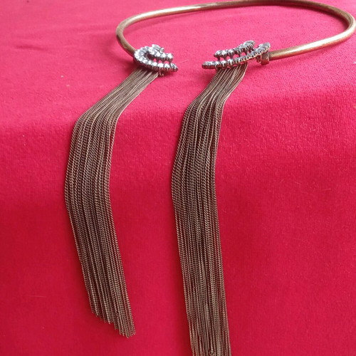 Vintage style Art Nouveau necklace used, bronze with zirconia