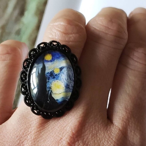 Vincent Van Gogh Starry Night Handmade Adjustable Statement Ring