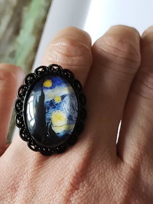 Vincent Van Gogh Starry Night Handmade Adjustable Statement Ring