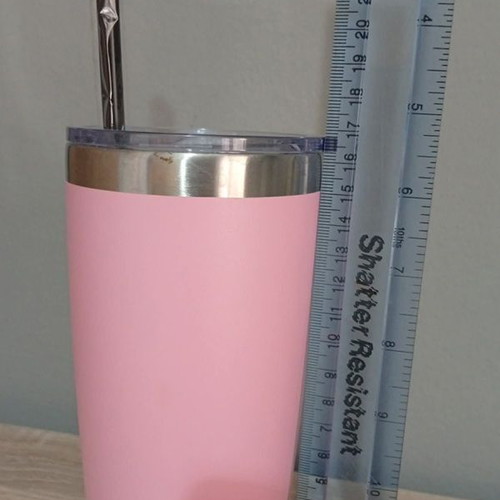 Metallic thermos with straw pink new