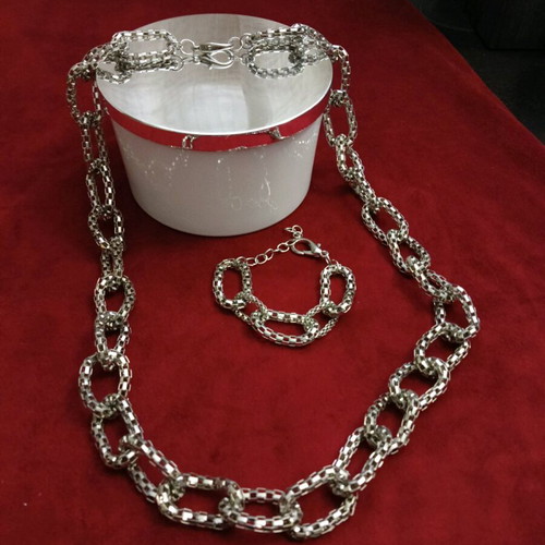 Snake chain necklace and bracelet set new, silver tone