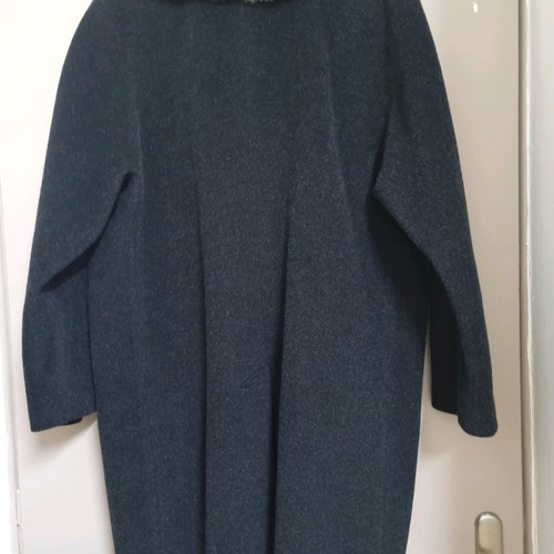 Wool coat new with synthetic fur, gray, size XL