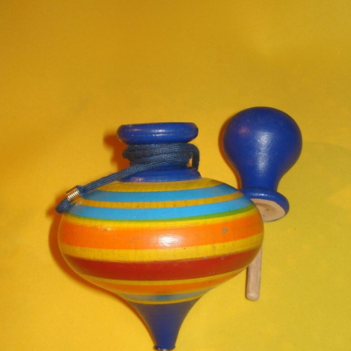 Wooden spinning top with string used 15.6cm-9cm