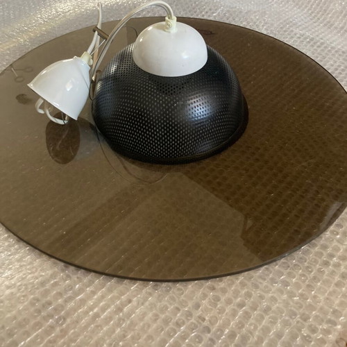 Ceiling light like new, brown transparent glass and black metal