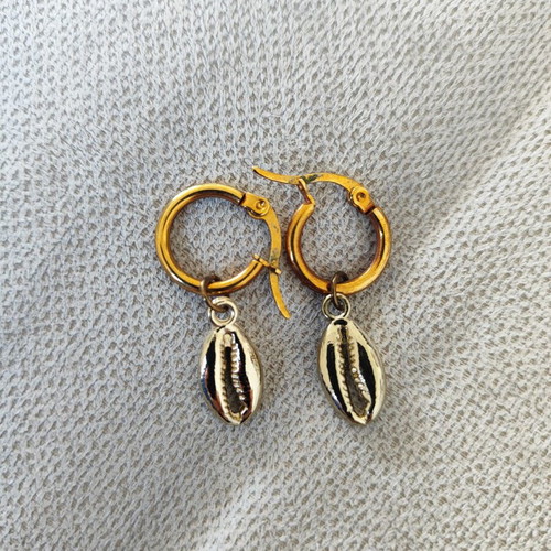 Steel dangle earrings used with rose gold clasp and gold shell