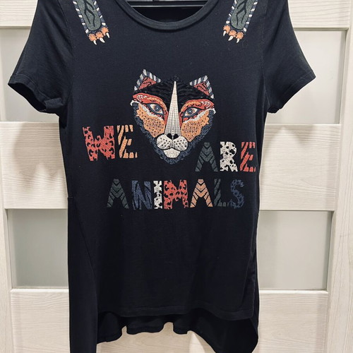 Desigual We Are Animals T-shirt XS like new, black with colorful print