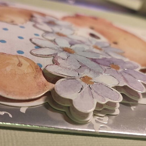 Triptych birthday greeting card blue polka dot new with silver details