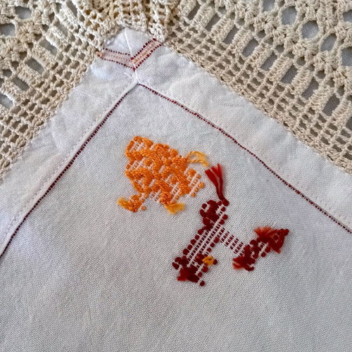 Handmade embroidered tablecloth with lace, new, cotton 1.15×1.15 m