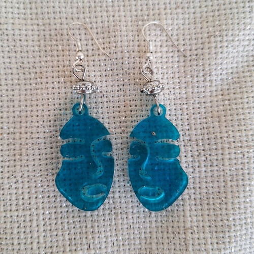 Blue liquid glass earrings with female face made to order