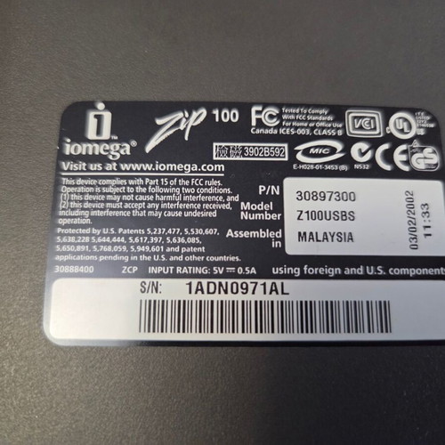 Iomega Zip 100 USB external Zip drive Z100USBS used