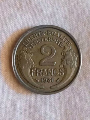 French 2 Francs 1931 coin used, key date