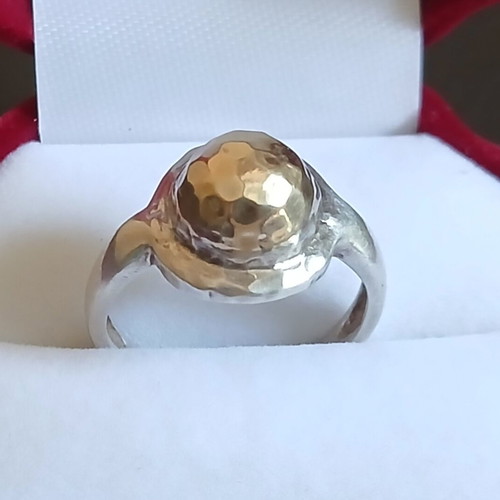 925 Silver Gold Hammered Ring like new