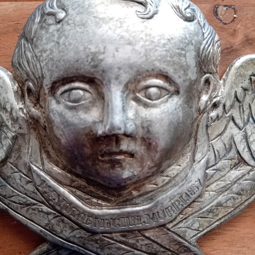 Metal votive offering in angel form, Italian
