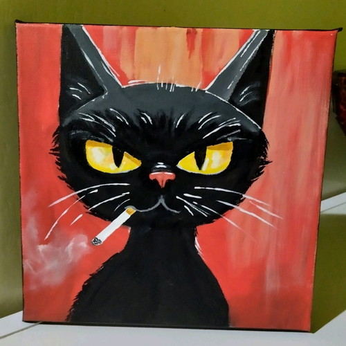 Canvas painting with cat motif new 20×20cm