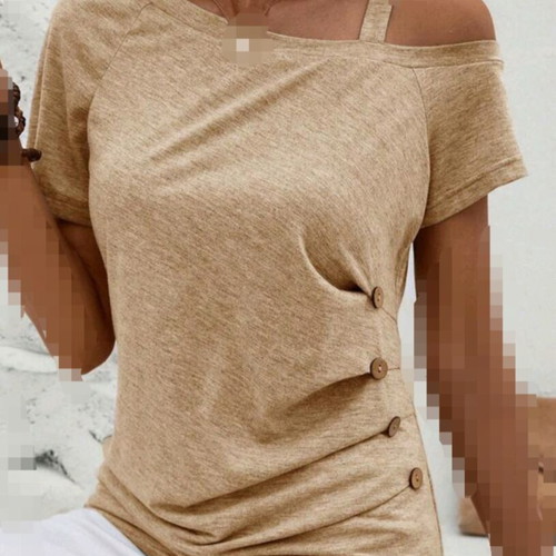 Shein women's beige short sleeve blouse with shoulder detail