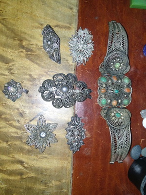 Silver wirework pins and bracelet set 8+1 new