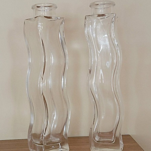 Glass candlesticks vintage like new, set of two