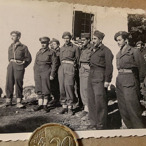 Vintage military photo of Greek soldiers in formation, black and white