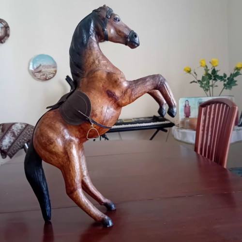 Decorative horse vintage wood and leather used, height 55cm