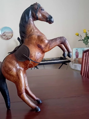 Decorative horse vintage wood and leather used, height 55cm