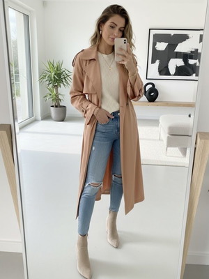 H&M Trench Coat Women Tan XS Like New