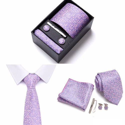 Gift set tie, cufflinks, handkerchief and clip pink polka dot new