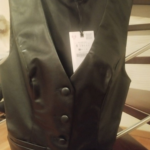 Zara black faux leather vest new with covered buttons